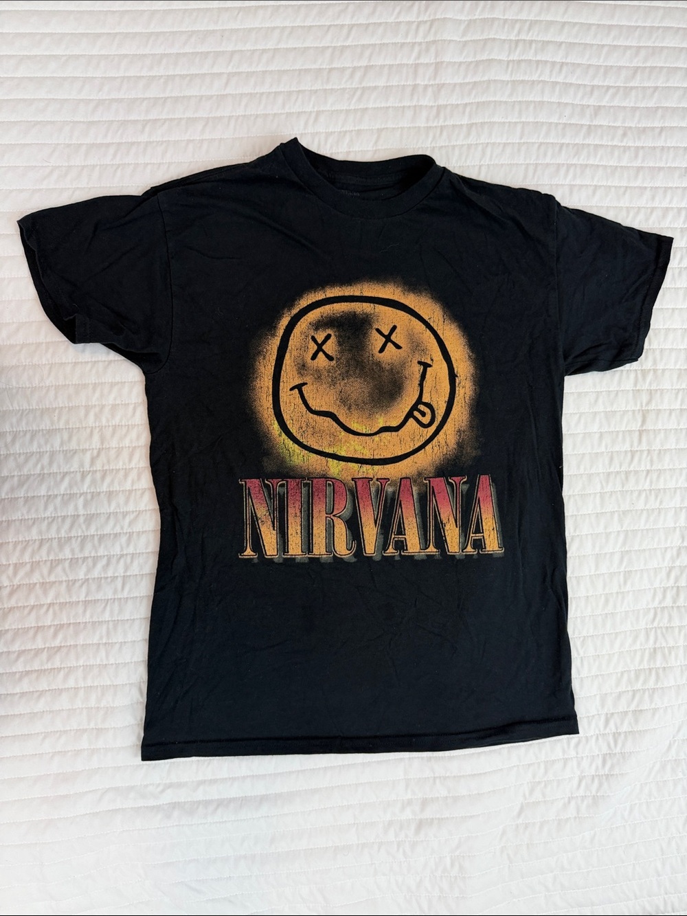 NIRVANA Black Tee with Yellow and Red Graphic